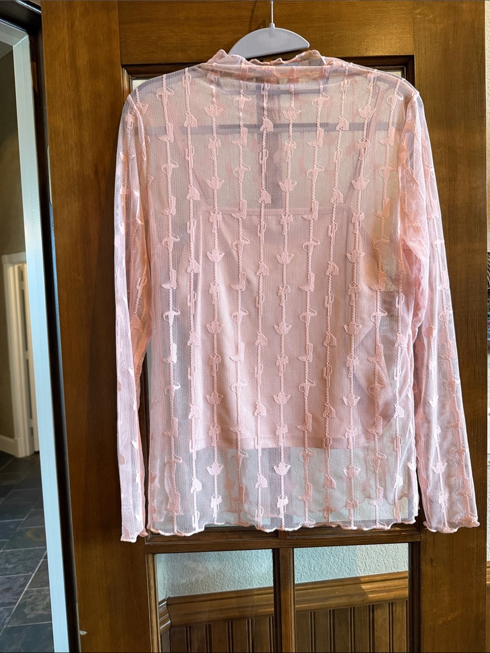 Sheer Long-Sleeve Pink Mesh Top
